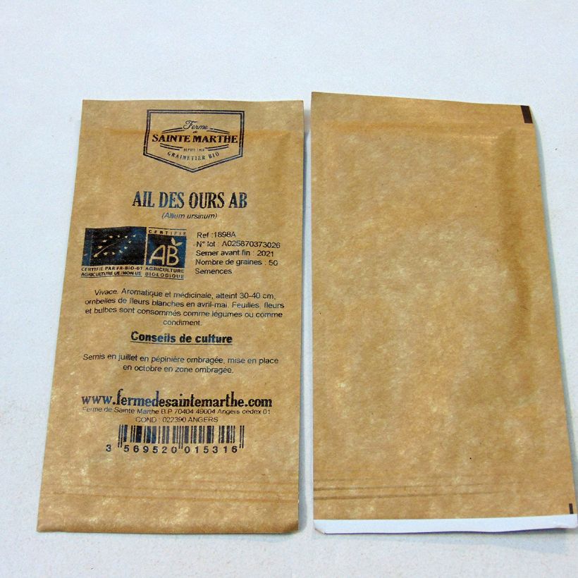 Voorbeeld van een exemplaar van Daslook BIO Ferme de Sainte Marthe - Allium ursinum het zakje met 50 zaden zoals geleverd