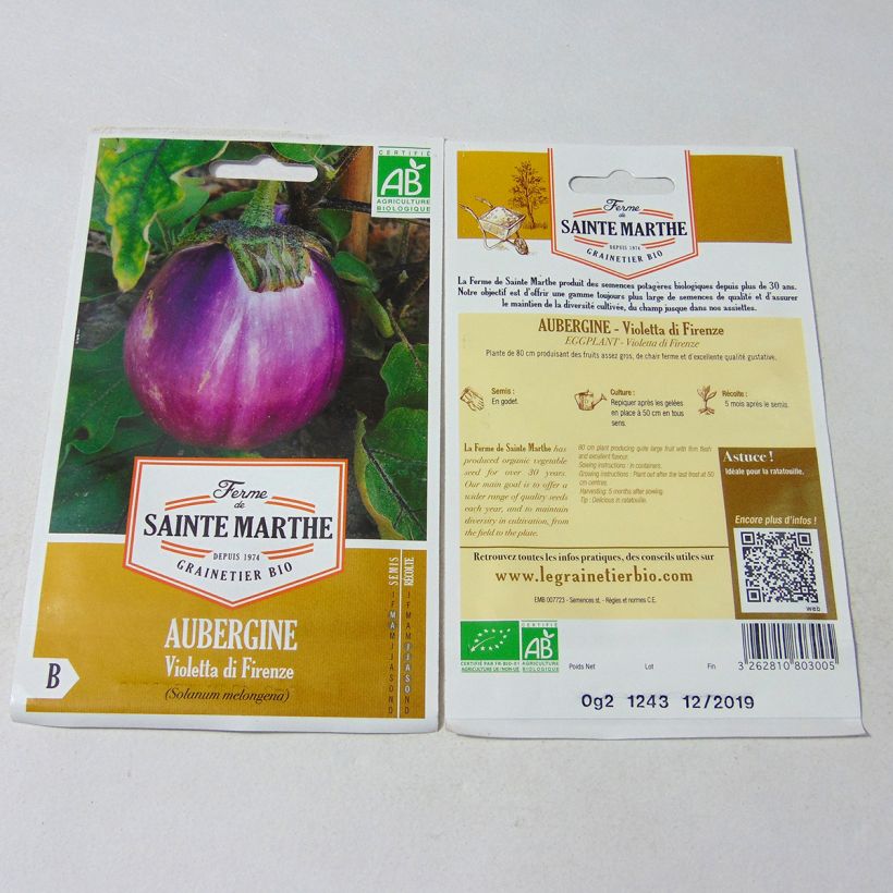 Voorbeeld van een exemplaar van Aubergine Violetta Di Firenze BIO - Ferme de Sainte Marthe het zakje met 50 zaden (0.2g) zoals geleverd