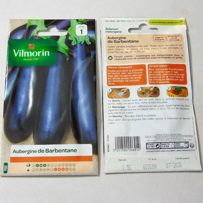 Voorbeeld van een exemplaar van Aubergine de Barbentane - Vilmorin het zakje met 200 zaden (1g) zoals geleverd