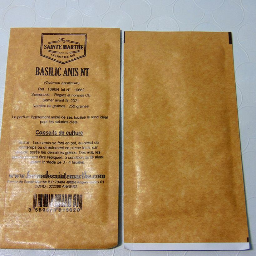 Voorbeeld van een exemplaar van Anijsbasilicum Anis BIO - Ferme de Sainte Marthe het zakje met 200 zaden zoals geleverd