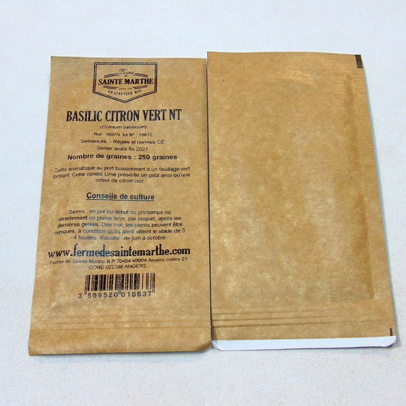 Voorbeeld van een exemplaar van Citroenbasilicum Citron Vert BIO - Ferme de Sainte Marthe het zakje met 200 zaden zoals geleverd