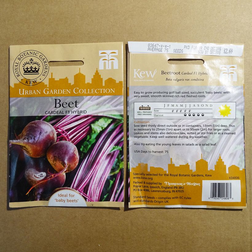 Voorbeeld van een exemplaar van Rode biet Cardeal F1 het zakje met 75 zaden zoals geleverd