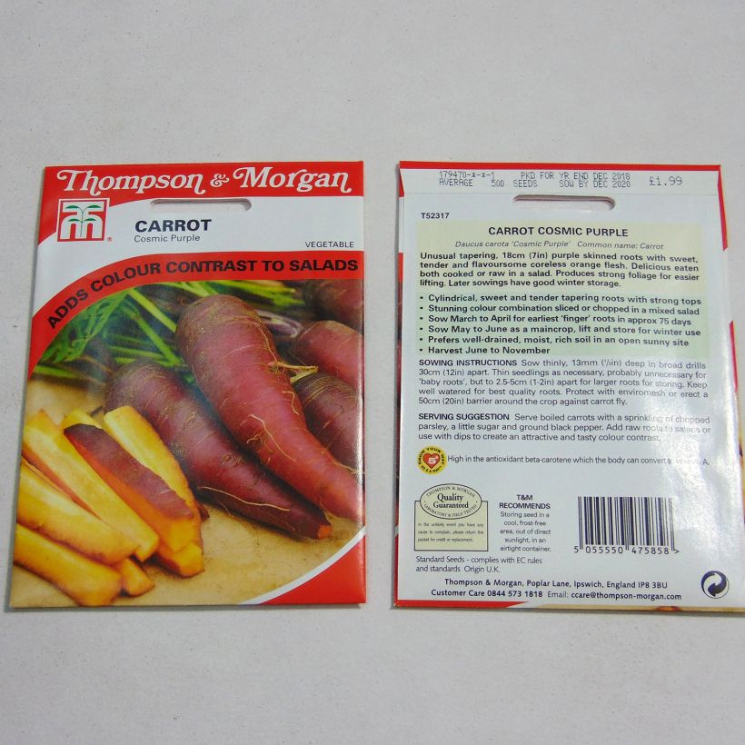 Voorbeeld van een exemplaar van Wortel Cosmic Purple BIO het zakje met 500 zaden zoals geleverd