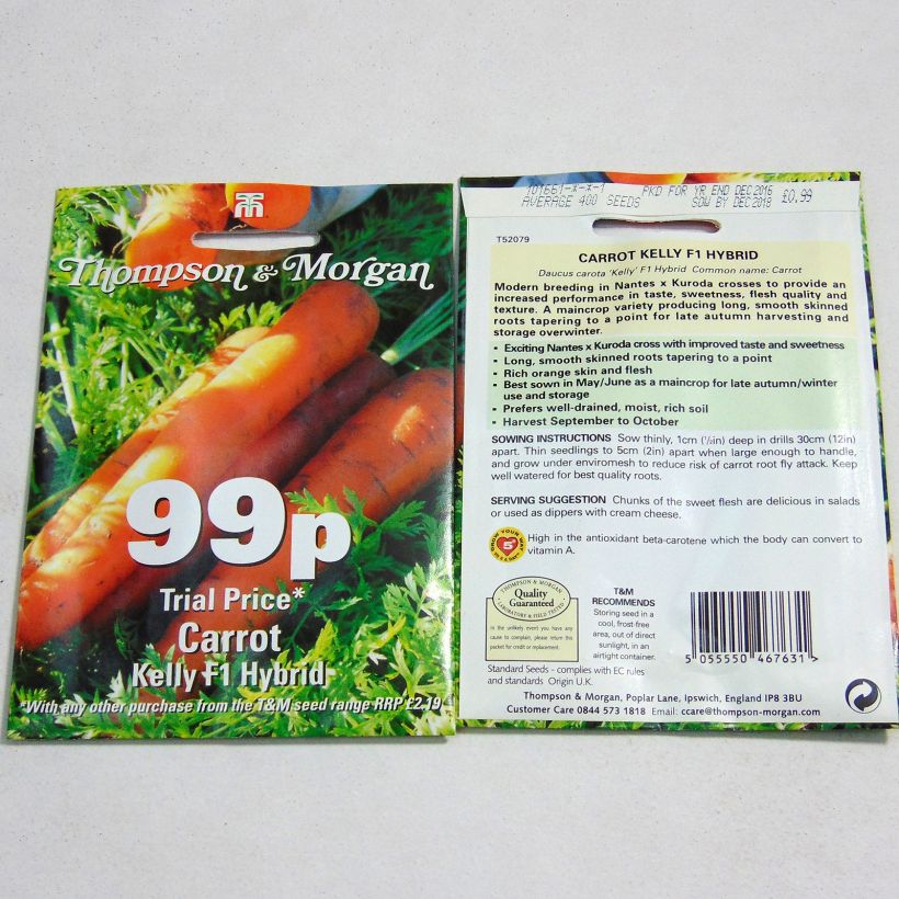 Voorbeeld van een exemplaar van Wortel Kelly het zakje met 400 zaden zoals geleverd