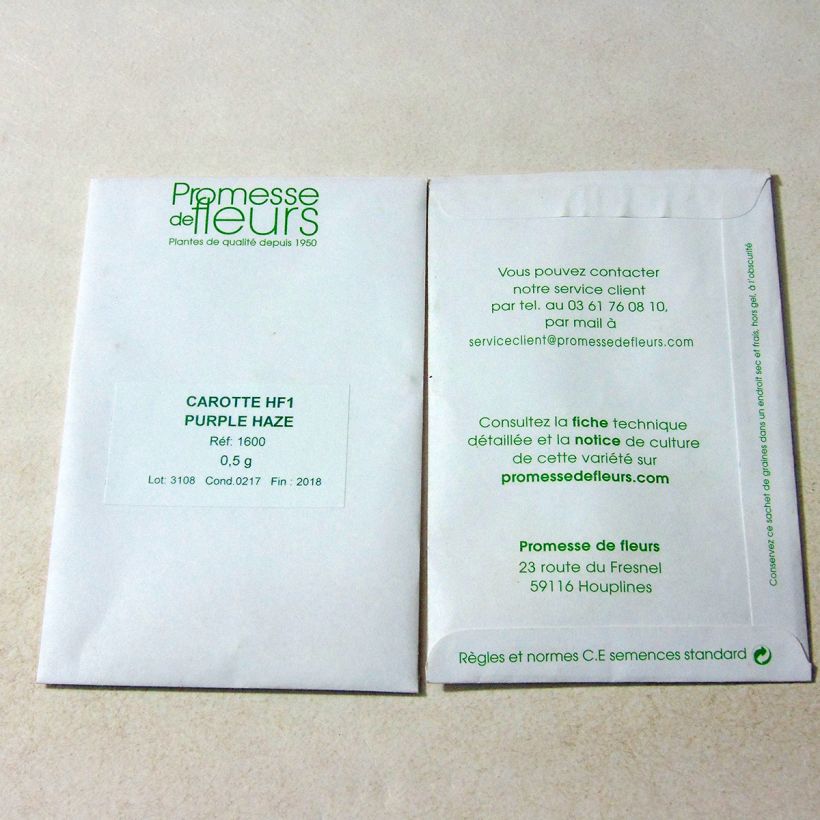 Voorbeeld van een exemplaar van Carotte Purple Haze F1 die Tüte mit 400 ? 500 Samen (0,5g) zoals geleverd