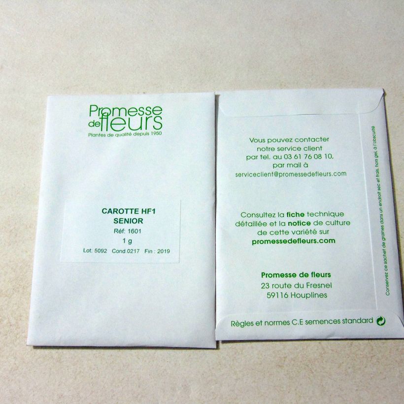 Voorbeeld van een exemplaar van Wortel Senior F1 het zakje met 750 zaden (1g) zoals geleverd