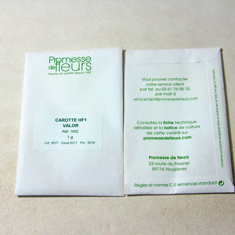 Voorbeeld van een exemplaar van Wortel Valor F1 het zakje met 500 zaden (1g) zoals geleverd