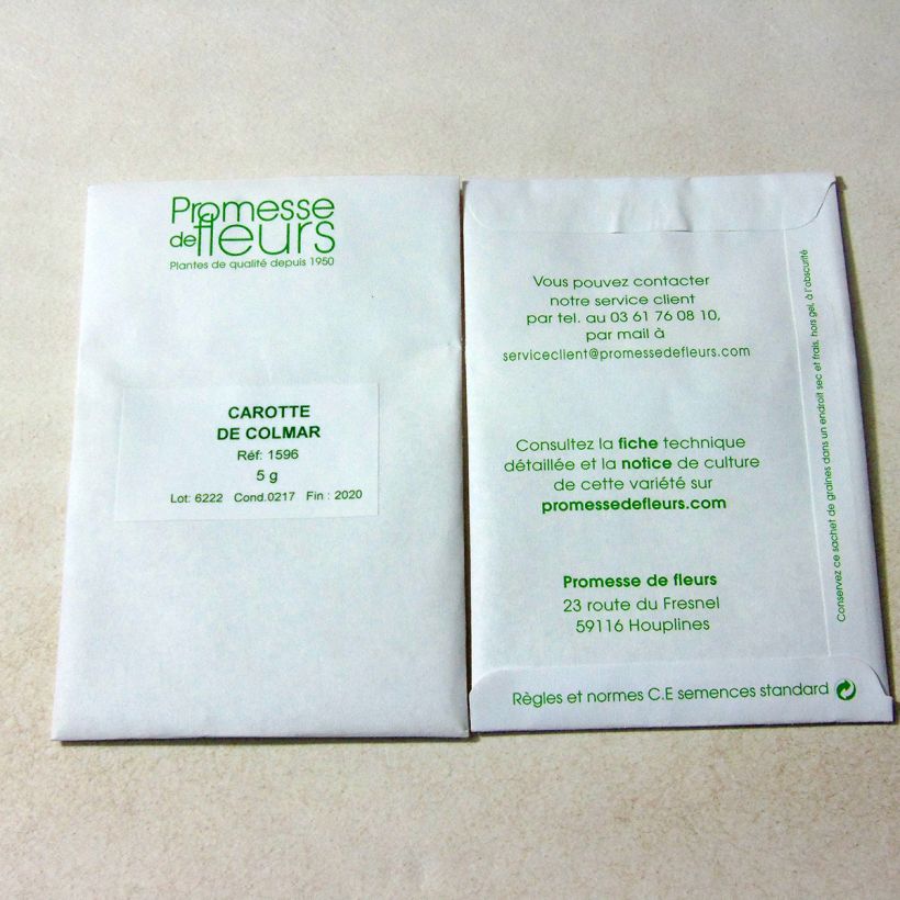 Voorbeeld van een exemplaar van Wortel Colmar met rode kern het zakje met 3600 zaden (5g) zoals geleverd