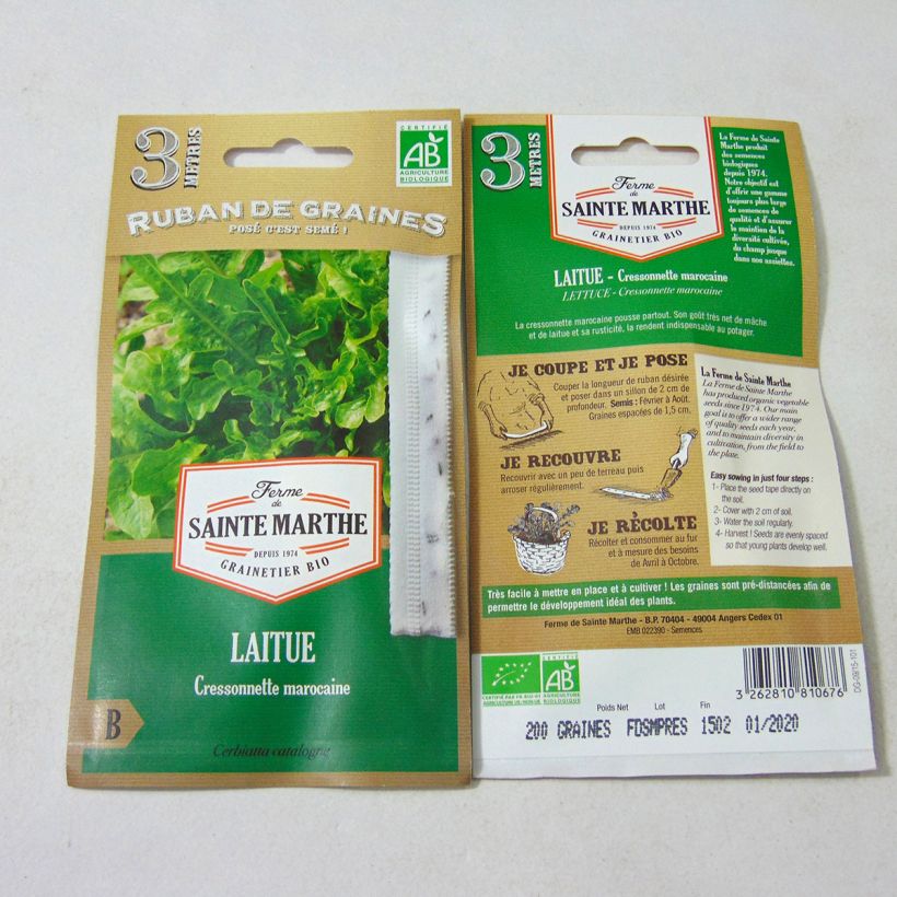 Voorbeeld van een exemplaar van Pluksla Cressonnette Marocaine BIO - Ferme de Sainte Marthe (zaailint) Zaden op lint zoals geleverd