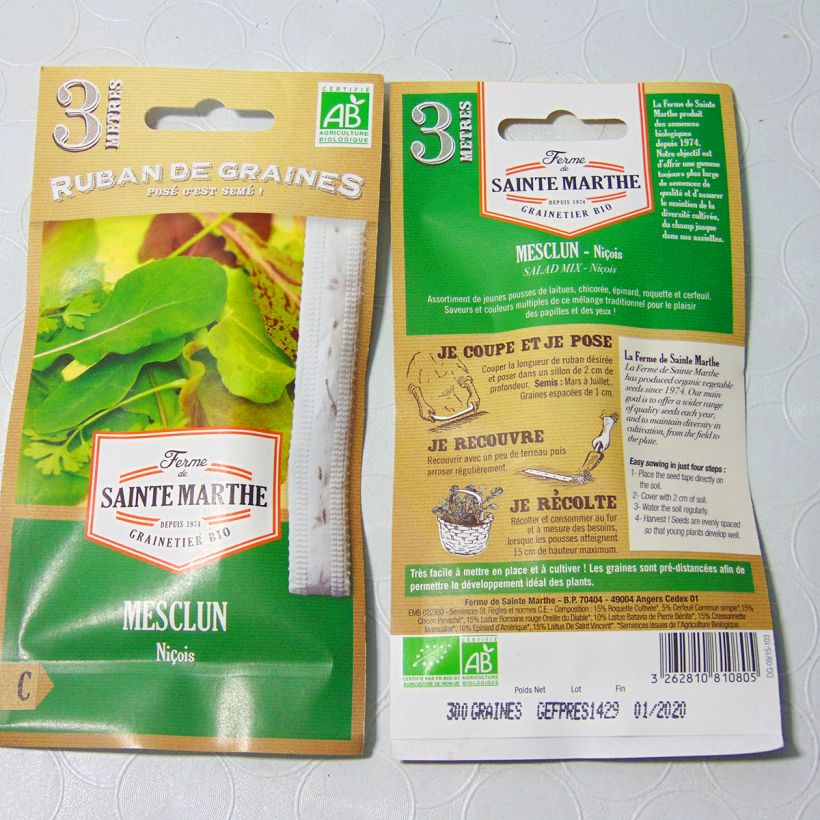 Voorbeeld van een exemplaar van Traditionele slamix uit Nice BIO - Ferme de Sainte Marthe (zaailint) Zaden op lint zoals geleverd