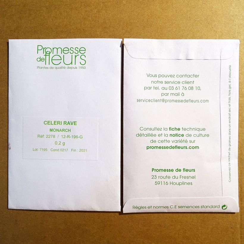 Voorbeeld van een exemplaar van Knolselderij Monarch het zakje met 50 zaden zoals geleverd