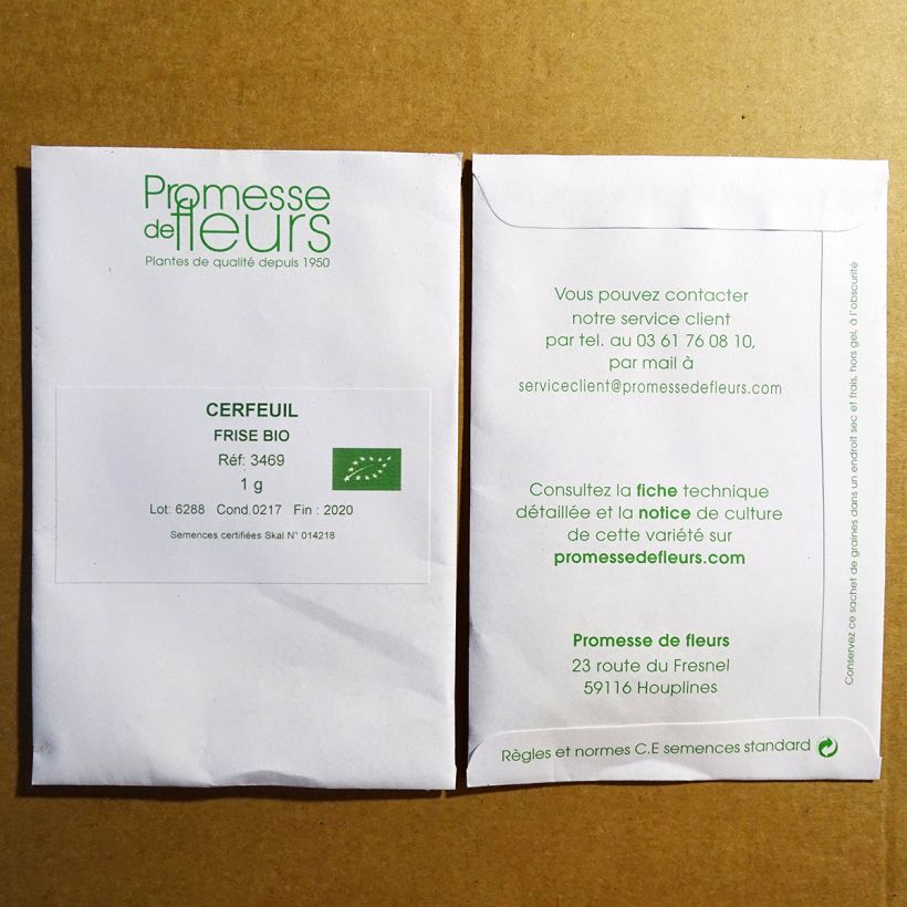 Voorbeeld van een exemplaar van Gekrulde kervel BIO - Anthriscus cerefolium het zakje met 500 zaden (1,5g) zoals geleverd