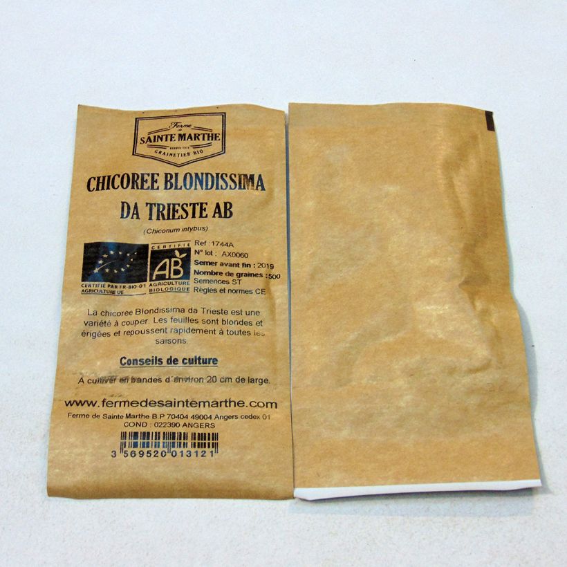Voorbeeld van een exemplaar van Snijcichorei Biondissima di Trieste BIO - Ferme de Sainte Marthe het zakje met 500 zaden zoals geleverd