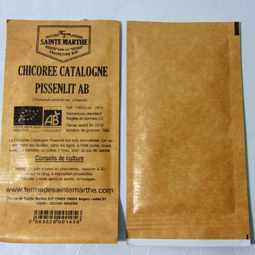Voorbeeld van een exemplaar van Bladcichorei Catalogne Pissenlit BIO - Ferme de Sainte Marthe het zakje met 500 zaden zoals geleverd