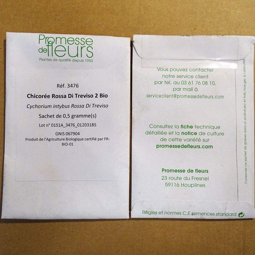 Voorbeeld van een exemplaar van Roodlof Rossa Di Treviso 2 BIO het zakje met 300 zaden (0.5g) zoals geleverd