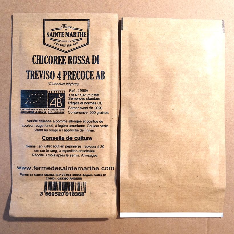 Voorbeeld van een exemplaar van Roodlof Rossa di Treviso 4 BIO - Ferme de Sainte Marthe het zakje met 500 zaden zoals geleverd