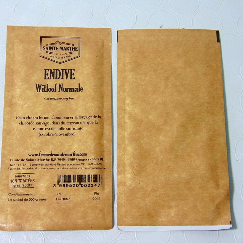 Voorbeeld van een exemplaar van Witlof Alba BIO - Ferme de Sainte Marthe het zakje met 500 zaden (1g) zoals geleverd
