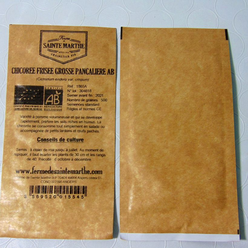 Voorbeeld van een exemplaar van Krulandijvie Grosse Pancalière BIO - Ferme de Sainte Marthe het zakje met 600 zaden (2g) zoals geleverd