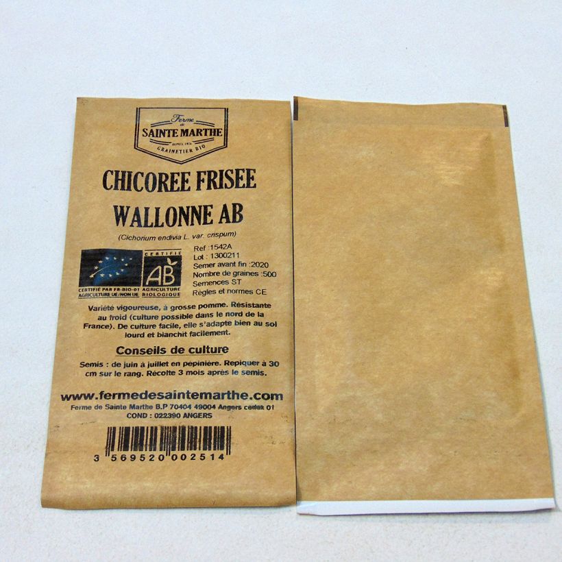 Voorbeeld van een exemplaar van Krulandijvie Wallonne BIO - Ferme de Sainte Marthe het zakje met 500 zaden zoals geleverd