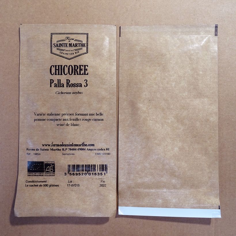Voorbeeld van een exemplaar van Chicorée sauvage Palla Rossa 3 Bio - Ferme de Sainte Marthe die Tüte mit 500 Samen zoals geleverd