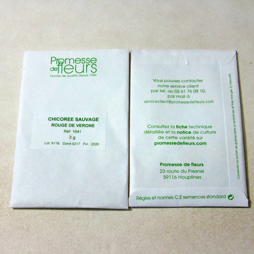 Voorbeeld van een exemplaar van Roodlof Rouge de Verona het zakje met 1800 zaden (3g) zoals geleverd