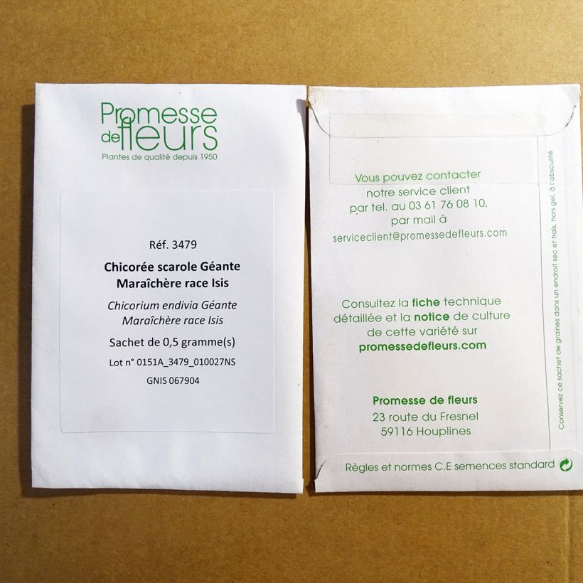 Voorbeeld van een exemplaar van Andijvie Géante Maraîchère ras Isis het zakje met 300 zaden (0.5g) zoals geleverd