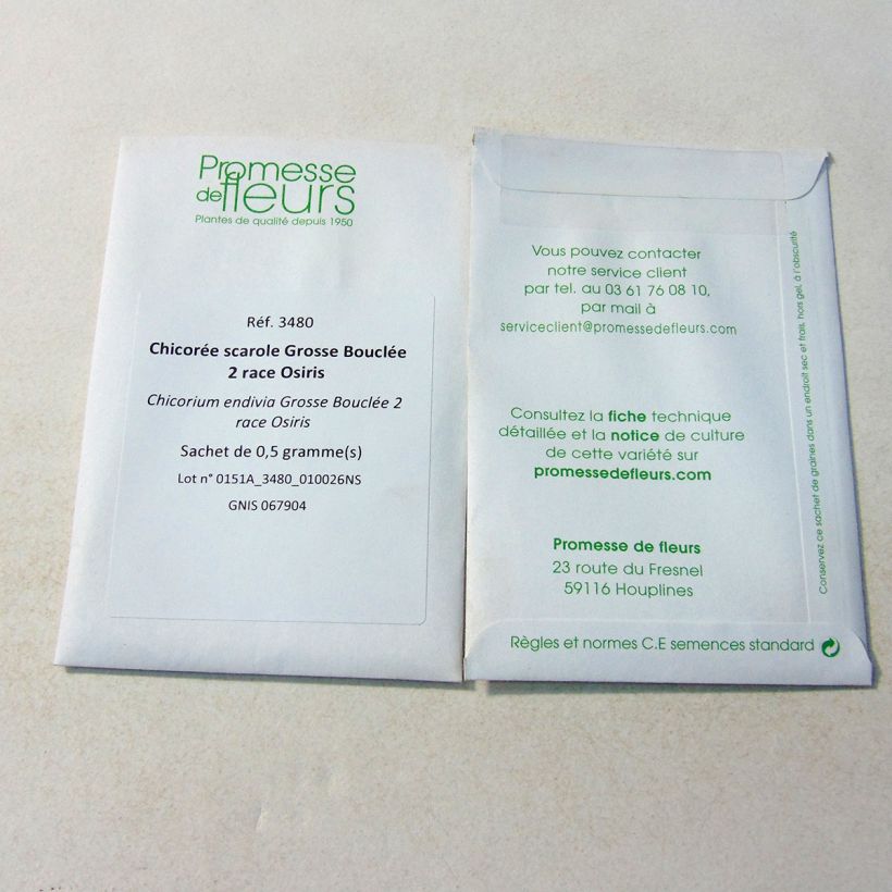 Voorbeeld van een exemplaar van Andijvie Breedblad Grosse Bouclée 2 ras Osiris het zakje met 300 zaden (0.5g) zoals geleverd
