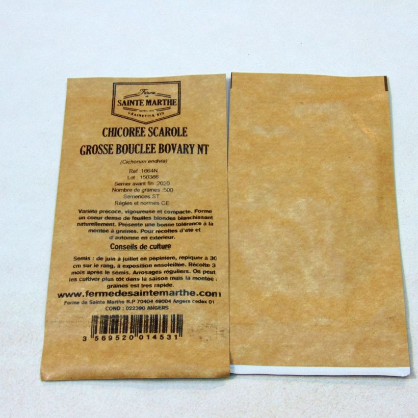Voorbeeld van een exemplaar van Andijvie Breedblad Grosse Bouclée ras Bovary NT - Ferme de Sainte Marthe het zakje met 500 zaden zoals geleverd