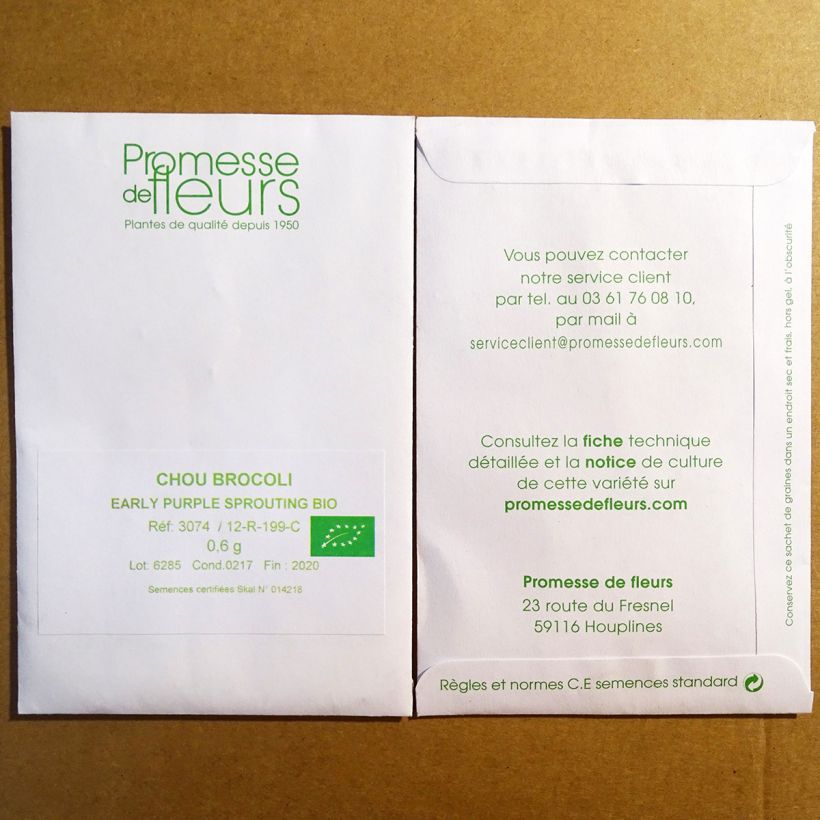 Voorbeeld van een exemplaar van Broccoli Early Purple Sprouting BIO het zakje met 250 zaden (0.6g) zoals geleverd
