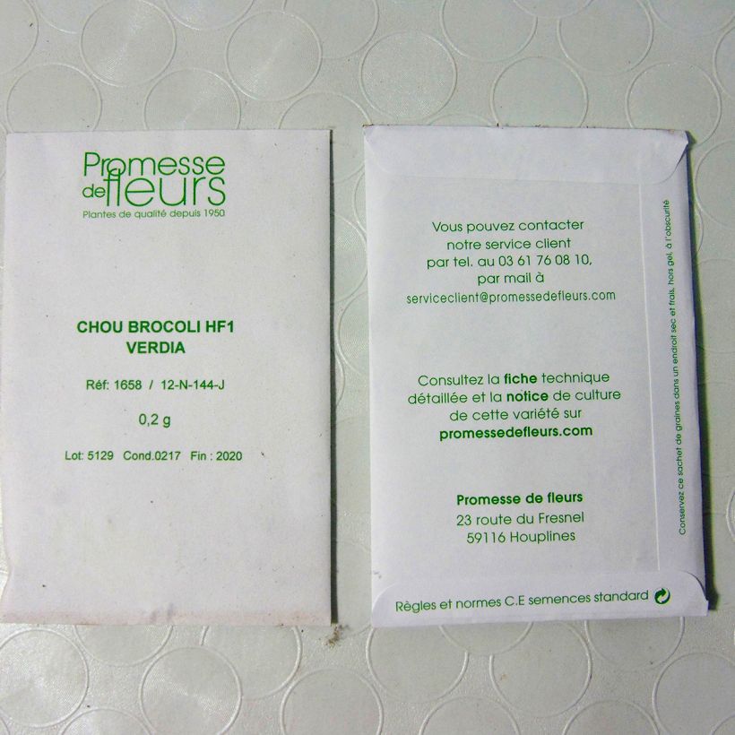 Voorbeeld van een exemplaar van Broccoli Verdia F1 het zakje met 100 zaden (0.2g) zoals geleverd