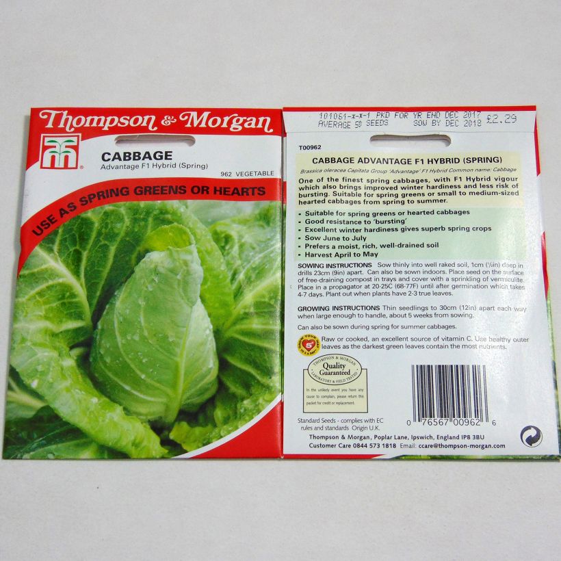 Voorbeeld van een exemplaar van Witte kool Advantage F1 het zakje met 50 zaden zoals geleverd