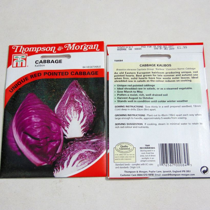 Voorbeeld van een exemplaar van Rode spitskool Kalibos het zakje met 100 zaden zoals geleverd