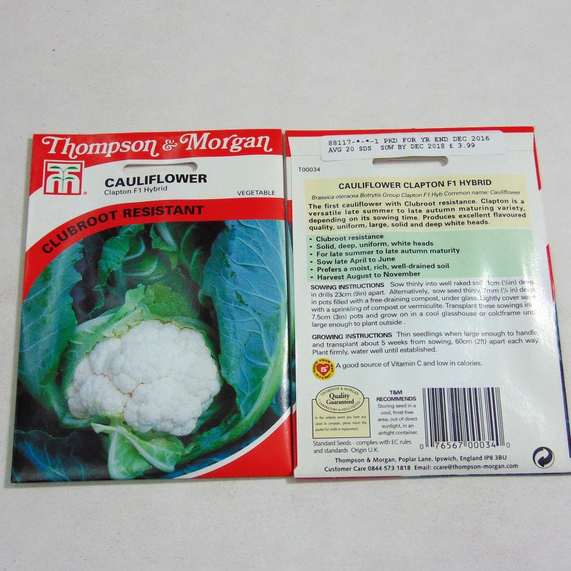 Voorbeeld van een exemplaar van Bloemkool Clapton F1 het zakje met 20 zaden zoals geleverd