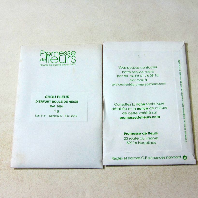 Voorbeeld van een exemplaar van Bloemkool Sneeuwbal het zakje met 200 zaden (1g) zoals geleverd