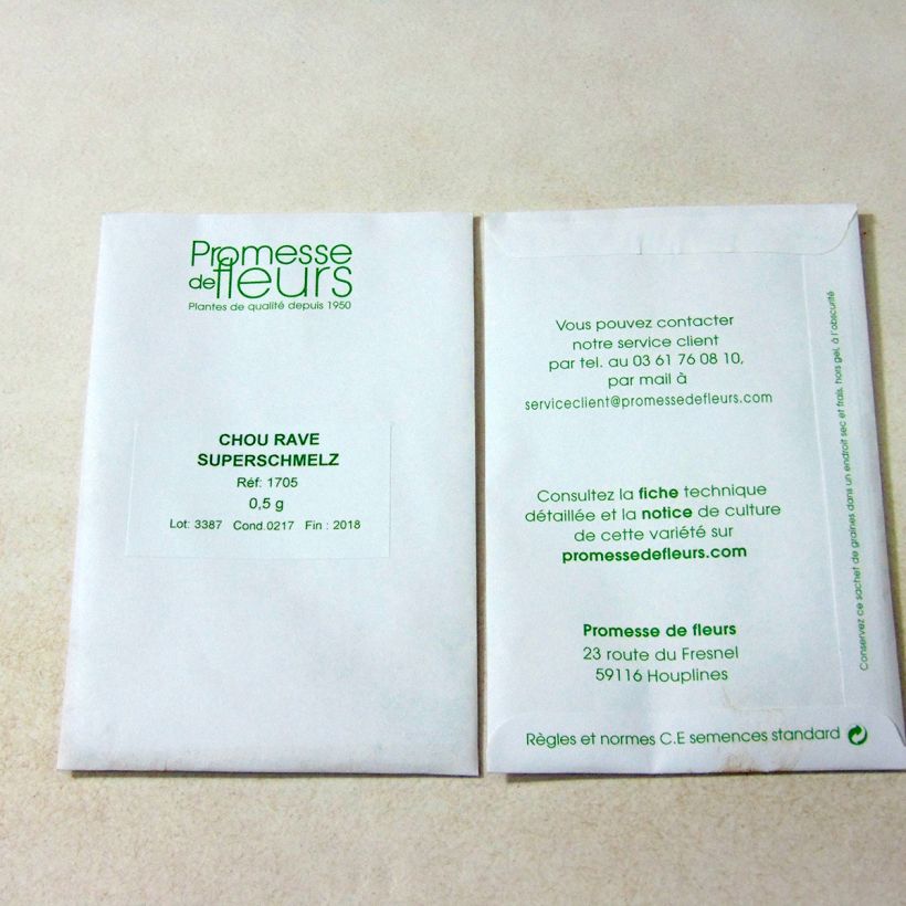 Voorbeeld van een exemplaar van Koolrabi Superschmelz het zakje met 125 zaden (0,5g) zoals geleverd