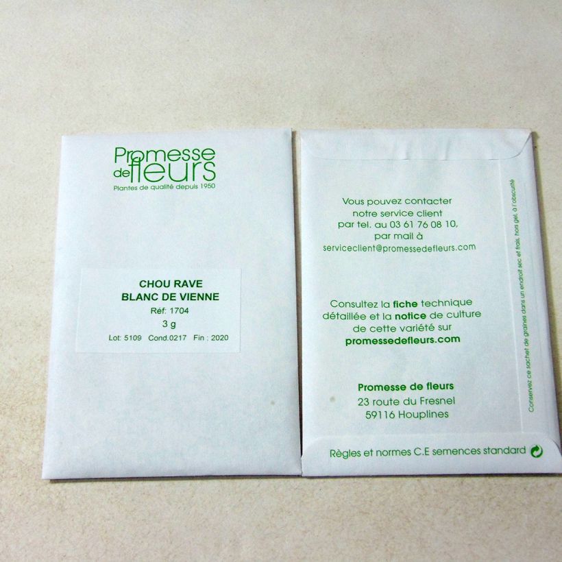 Voorbeeld van een exemplaar van Koolrabi Witte van Wenen het zakje met 700 zaden (3g) zoals geleverd