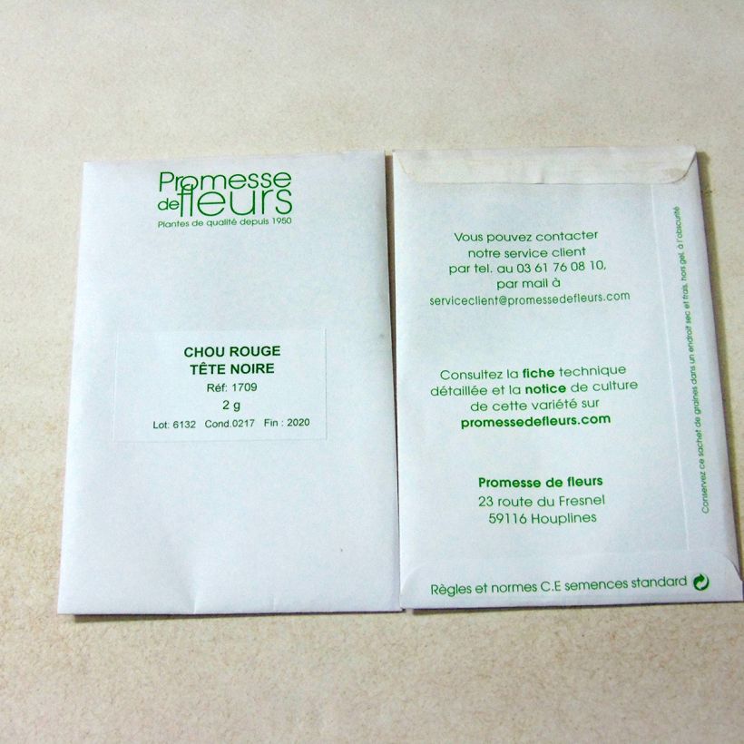 Voorbeeld van een exemplaar van Rodekool Zwarte kop het zakje met 500 zaden (2g) zoals geleverd