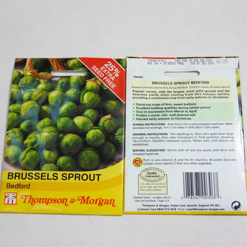 Voorbeeld van een exemplaar van Spruitkool Bedford het zakje met 100 zaden zoals geleverd