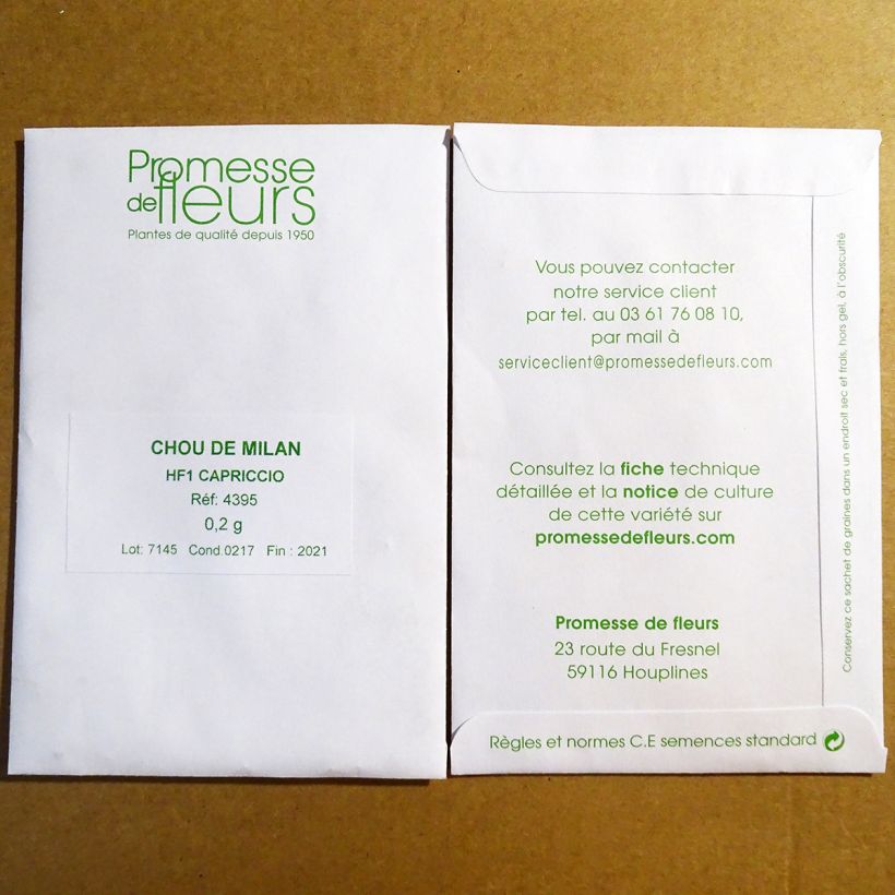 Voorbeeld van een exemplaar van Savooiekool Capriccio F1 het zakje met 40 zaden (0,2g) zoals geleverd