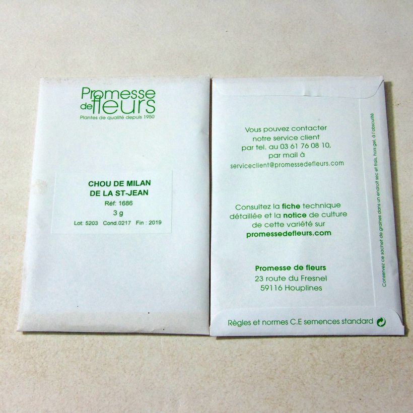 Voorbeeld van een exemplaar van Savooiekool Van Sint-Jan het zakje met 850 zaden (3g) zoals geleverd