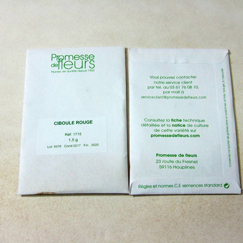 Voorbeeld van een exemplaar van Rode bieslook Rouge  - Allium fistulosum het zakje met 600 zaden (1,5g) zoals geleverd