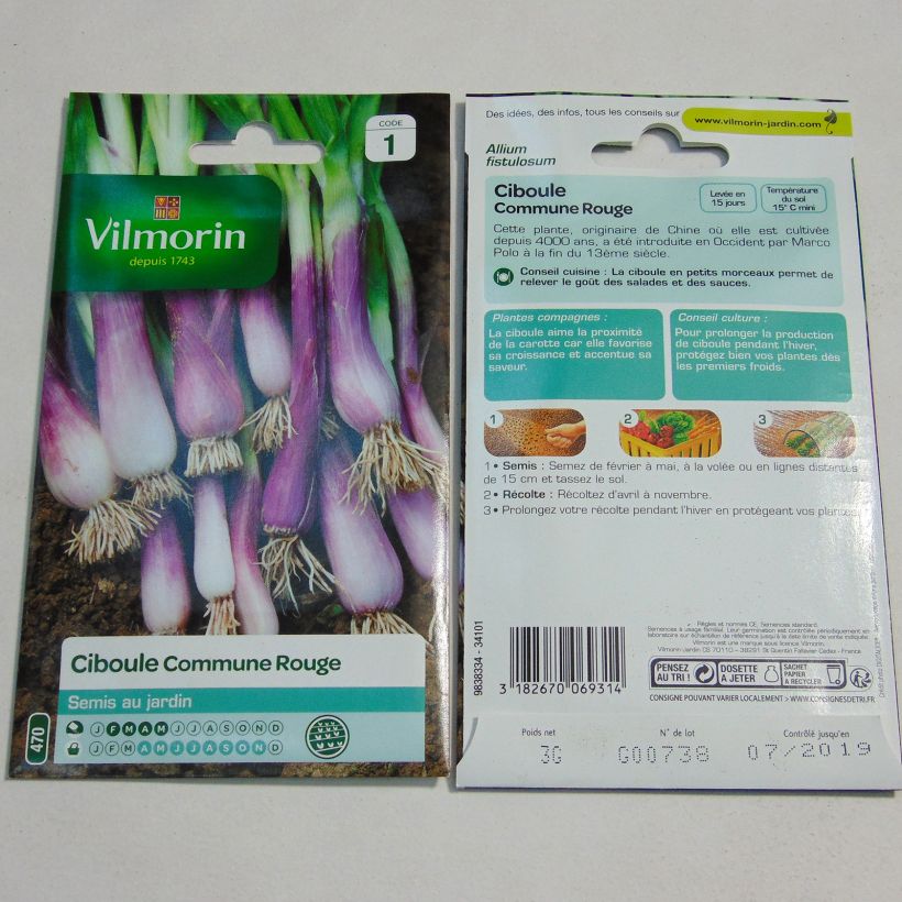 Voorbeeld van een exemplaar van Bosui Vilmorin - Allium fistulosum het zakje met 1400 zaden (3g) zoals geleverd