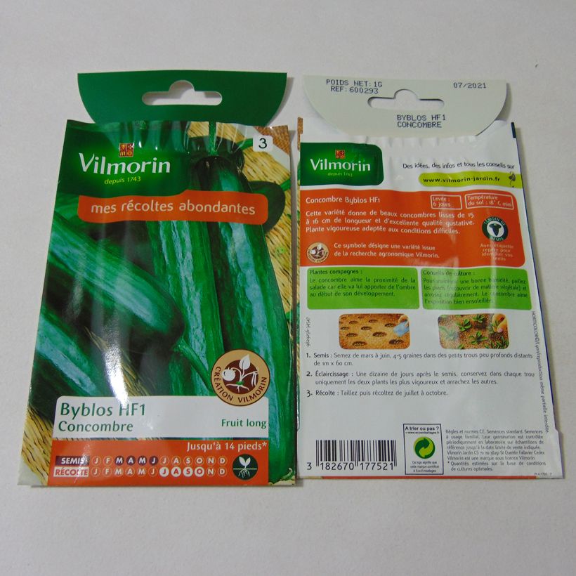 Voorbeeld van een exemplaar van Komkommer Byblos - Vilmorin het zakje met 35 zaden (1g) zoals geleverd