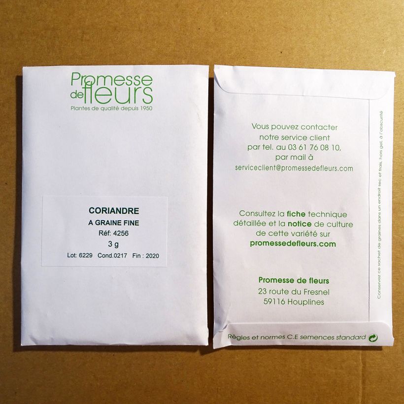 Voorbeeld van een exemplaar van Koriander fijnzadig, traagschietend - Coriandrum sativum het zakje met 250 zaden (3g) zoals geleverd