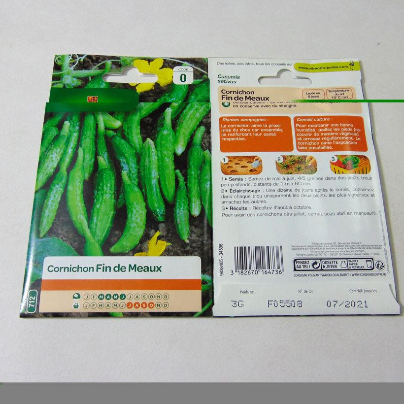 Voorbeeld van een exemplaar van Augurk Fin de Meaux - Vilmorin het zakje met 105 zaden (3g) zoals geleverd