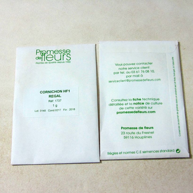 Voorbeeld van een exemplaar van Augurk Regal F1 het zakje met 25 zaden (1g) zoals geleverd