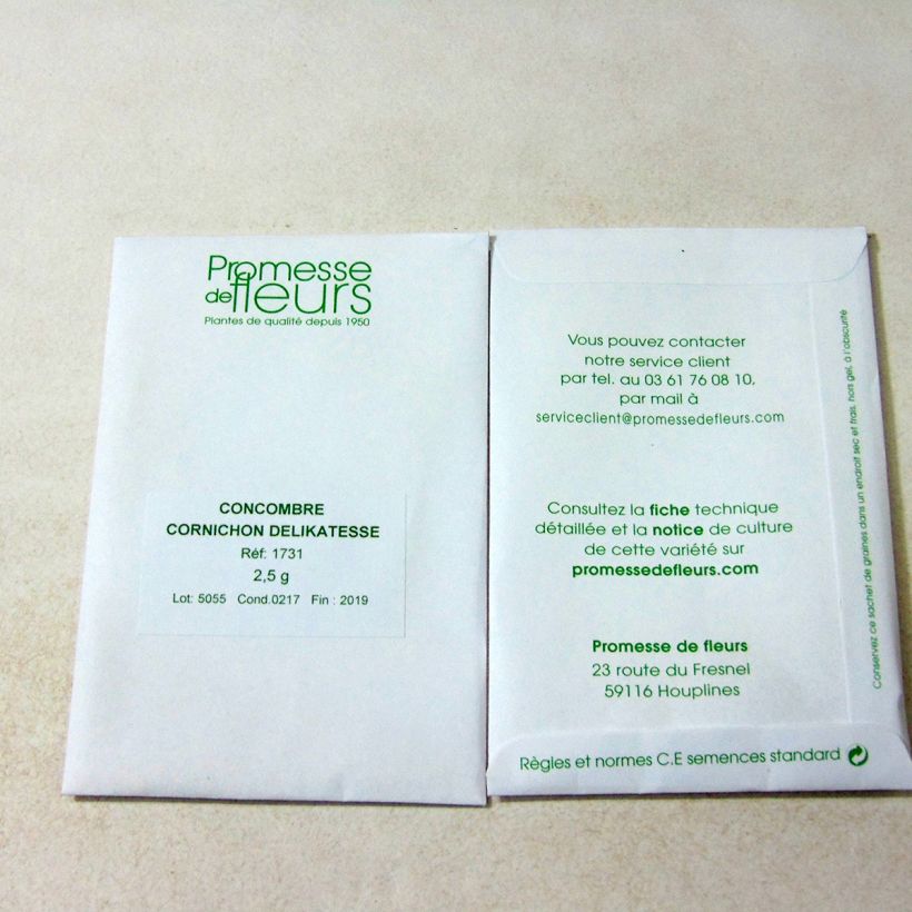 Voorbeeld van een exemplaar van Komkommer Delikatess het zakje met 85 zaden (2,5g) zoals geleverd