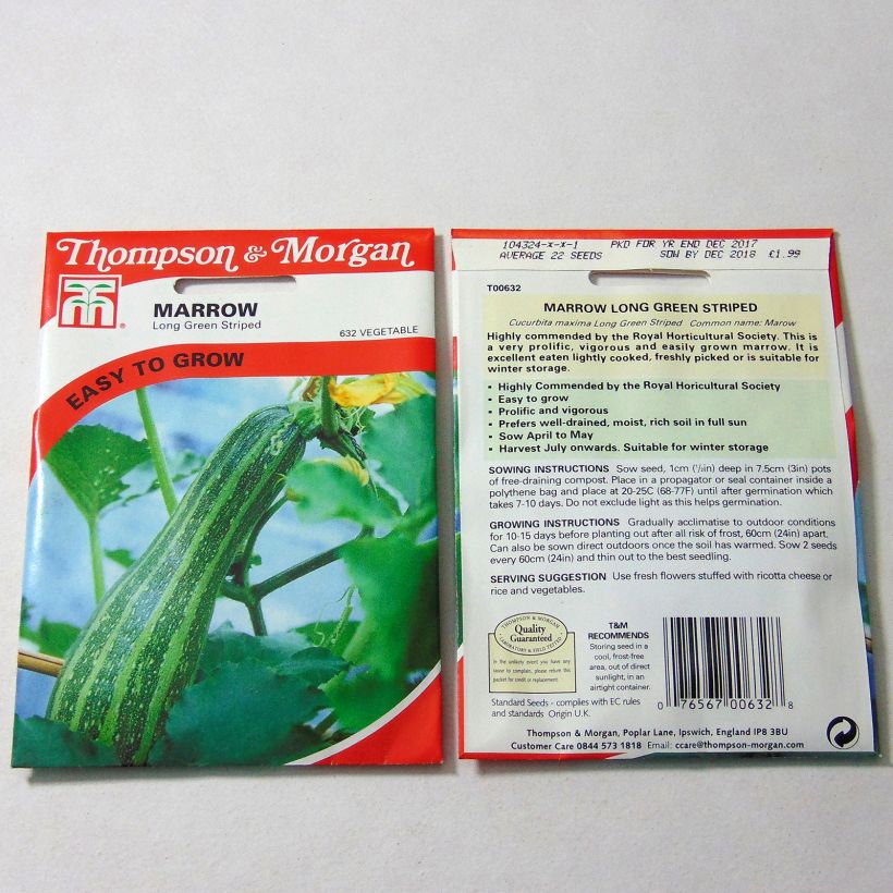 Voorbeeld van een exemplaar van Mergpompoen Long Green Striped het zakje met 22 zaden zoals geleverd