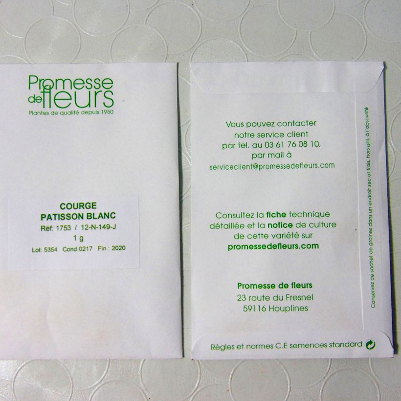 Voorbeeld van een exemplaar van Witte patisson het zakje met 8 ? 10 zaden (1g) zoals geleverd
