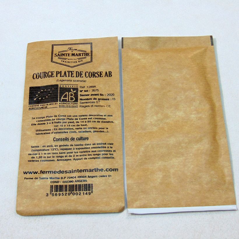 Voorbeeld van een exemplaar van Fleskalebas Plate de Corse BIO - Ferme de Sainte Marthe het zakje met 15 zaden (2g) zoals geleverd